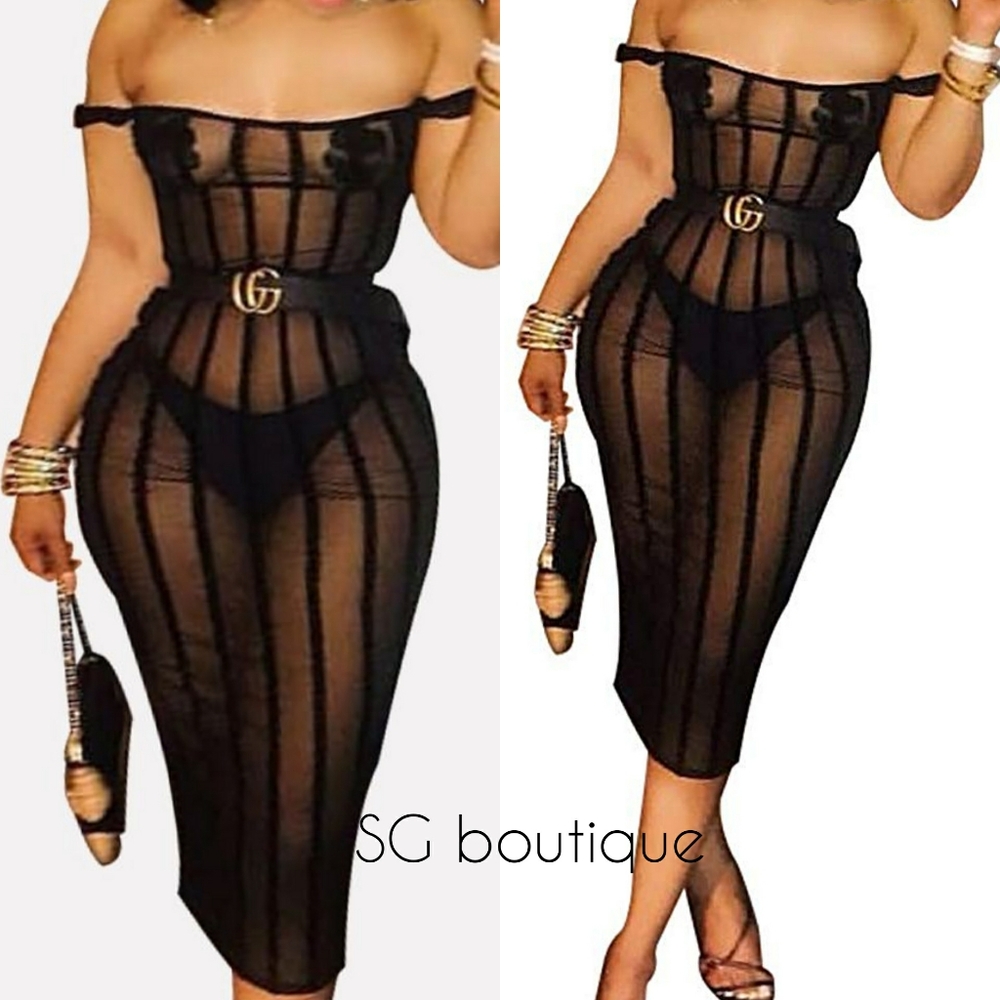 🆕⭐ Black mesh see thru bodycon dress